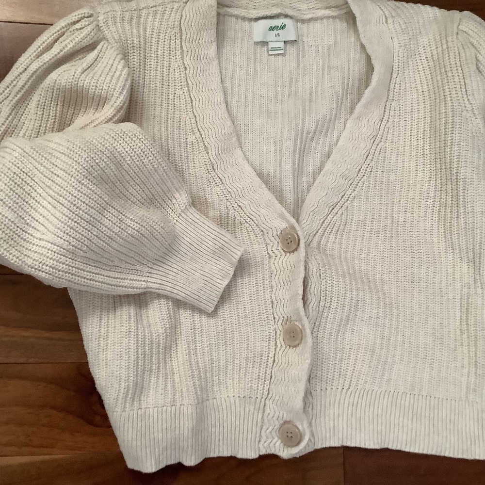 aerie Cream Knit Button-Front Cardigan